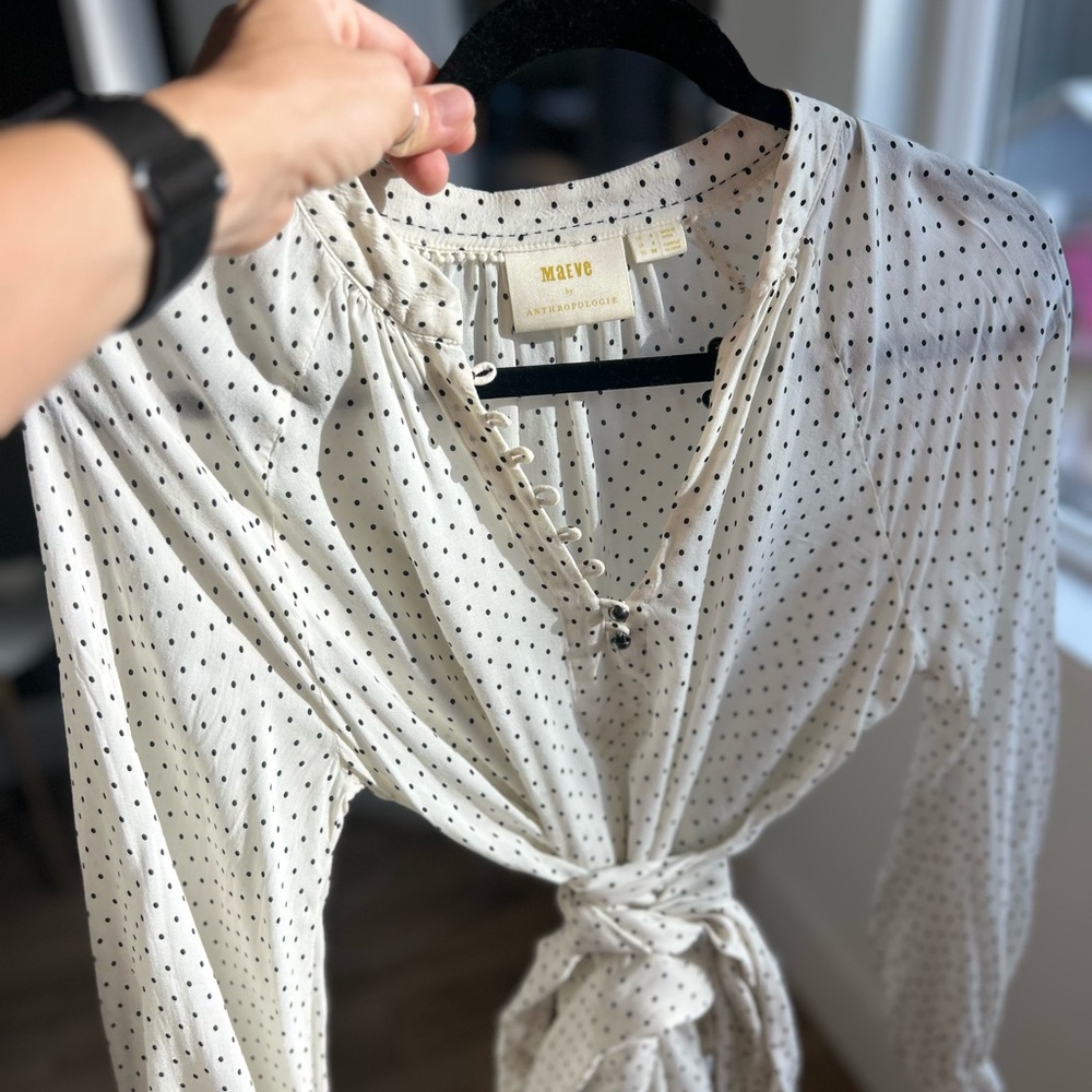 Anthropologie White Polka Dot Button Down Shirt